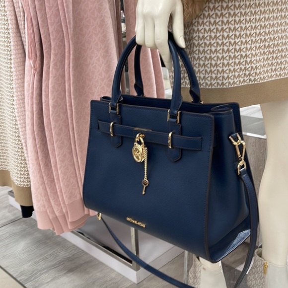 Michael Kors 35T1GHMS2L Hamilton Medium Satchel Crossbody Navy - Picture 3 of 16